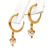 14k Yellow Gold Petal-Capped Pearl Drop Necklace and Earrings Set