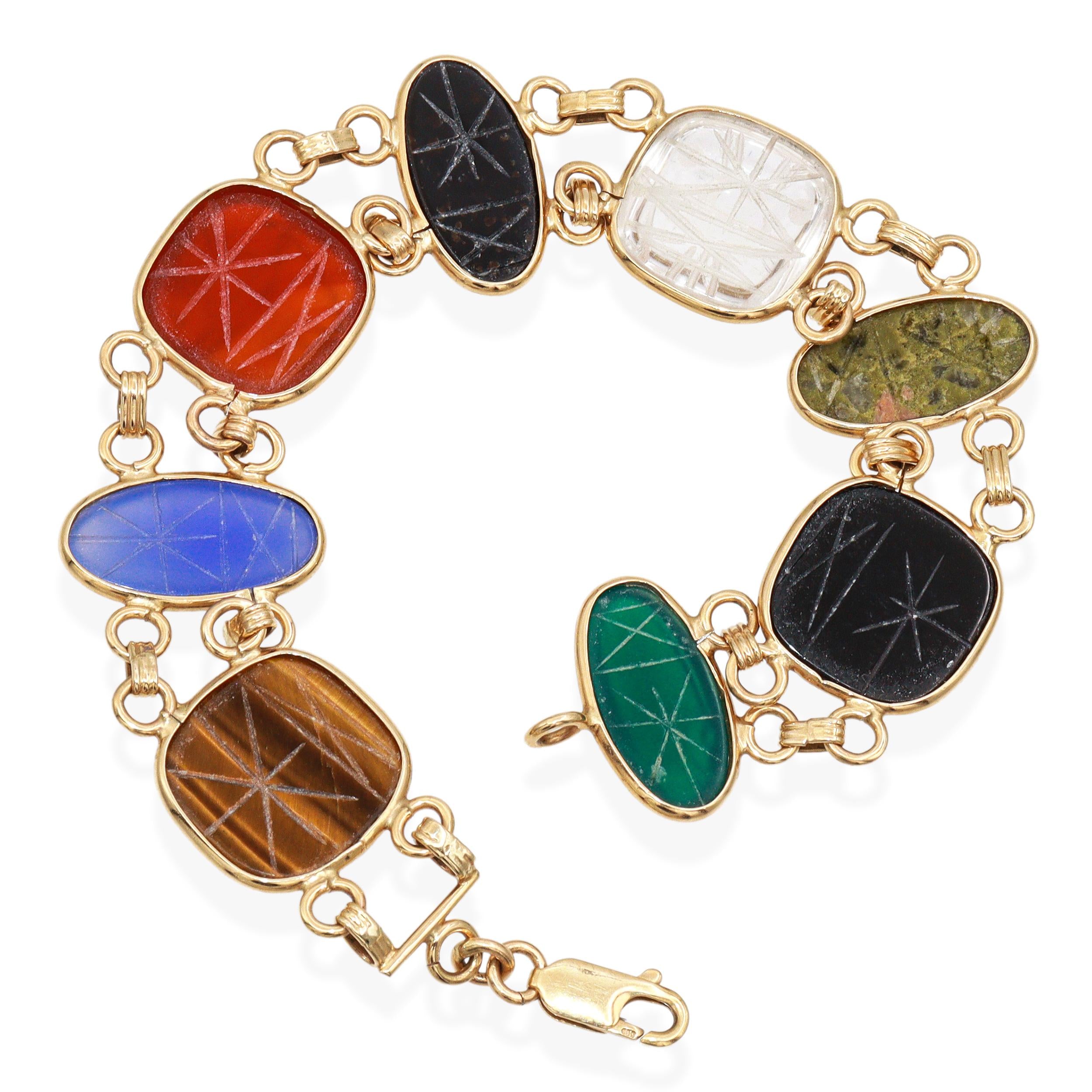 Vintage 14K Yellow Gold Multi-Gemstone Scarab Bracelet