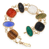 Vintage 14K Yellow Gold Multi-Gemstone Scarab Bracelet