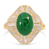 14k Yellow Gold 2.18ct Imperial Green Jadeite Jade & Diamond Pavé Ballerina Ring