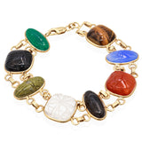 Vintage 14K Yellow Gold Multi-Gemstone Scarab Bracelet