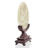 Antique Chinese Carved Mutton Fat Jade Disc with Wooden Stand
