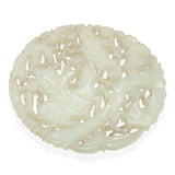 Antique Chinese Carved Mutton Fat Jade Disc with Wooden Stand