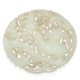 Antique Chinese Carved Mutton Fat Jade Disc with Wooden Stand