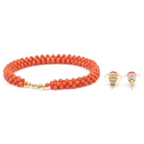 Vintage Yellow Gold Red Coral Woven Sorrento Bracelet & Earring Set