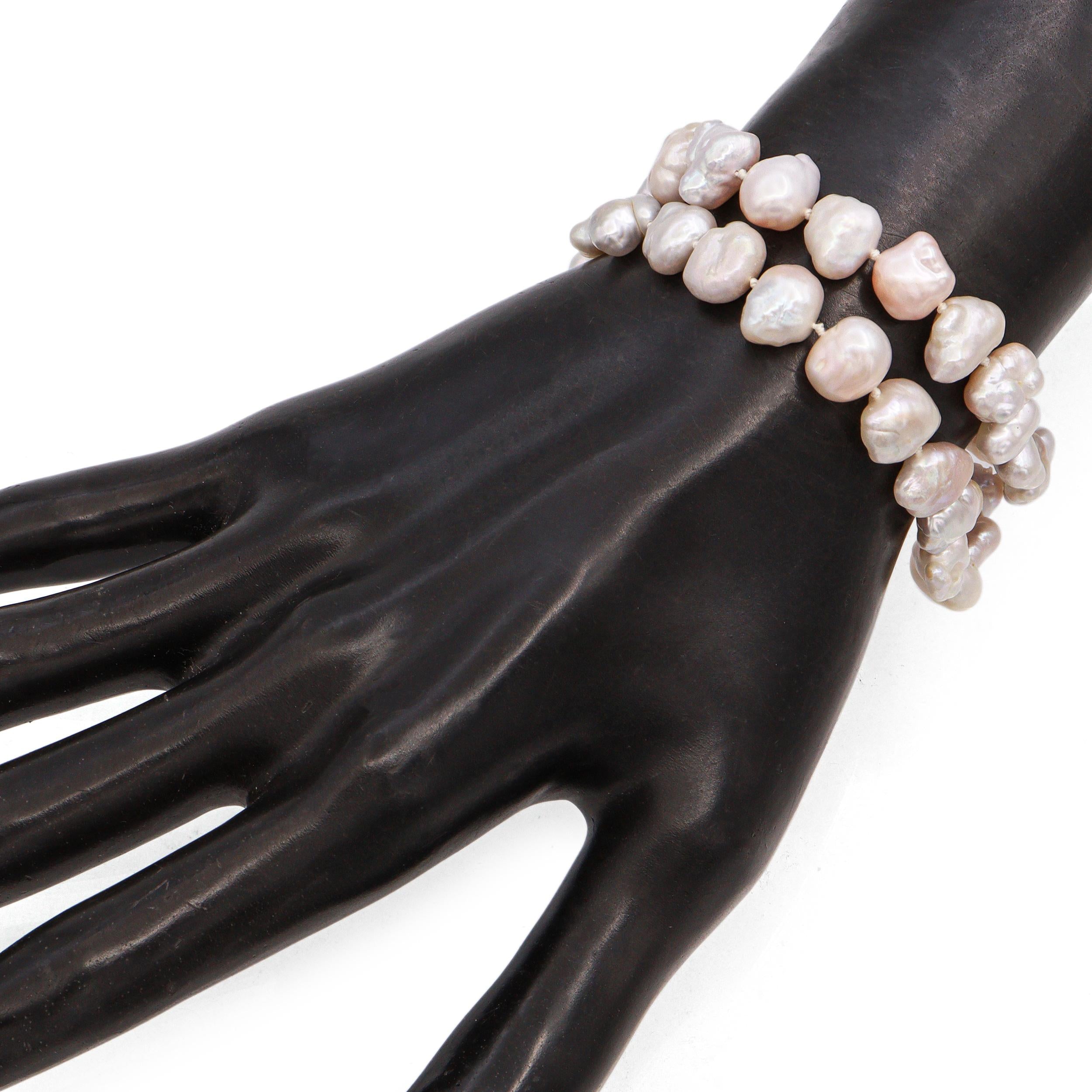 Vintage 14k Yellow Gold Baroque Pearl Beaded Double Strand Bracelet