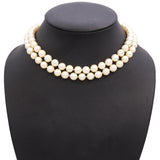 Vintage Yellow Gold Diamond Floral Clasp Double Strand Pearl Necklace