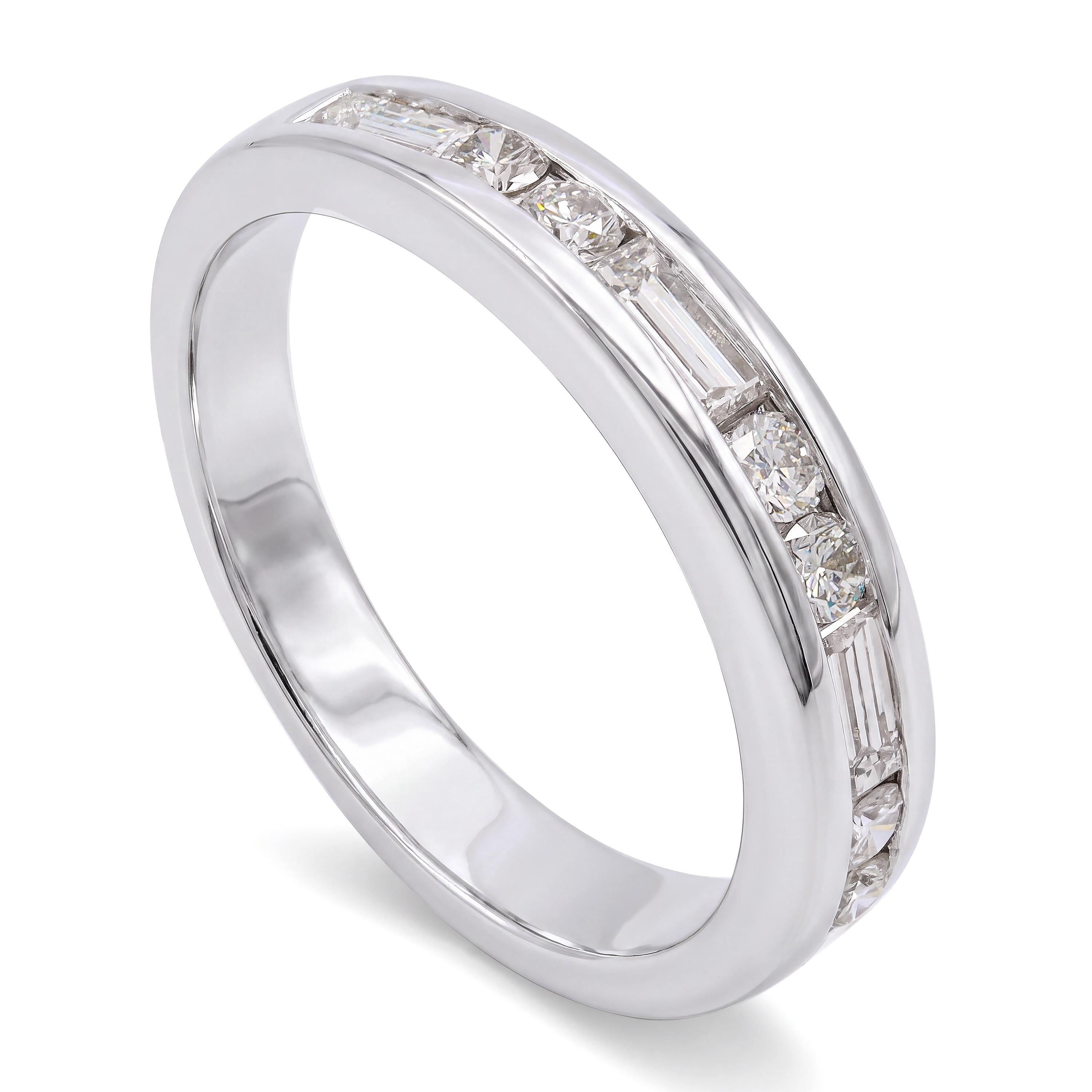 Platinum Channel Set Mixed Cut Diamond Half Band Ring
