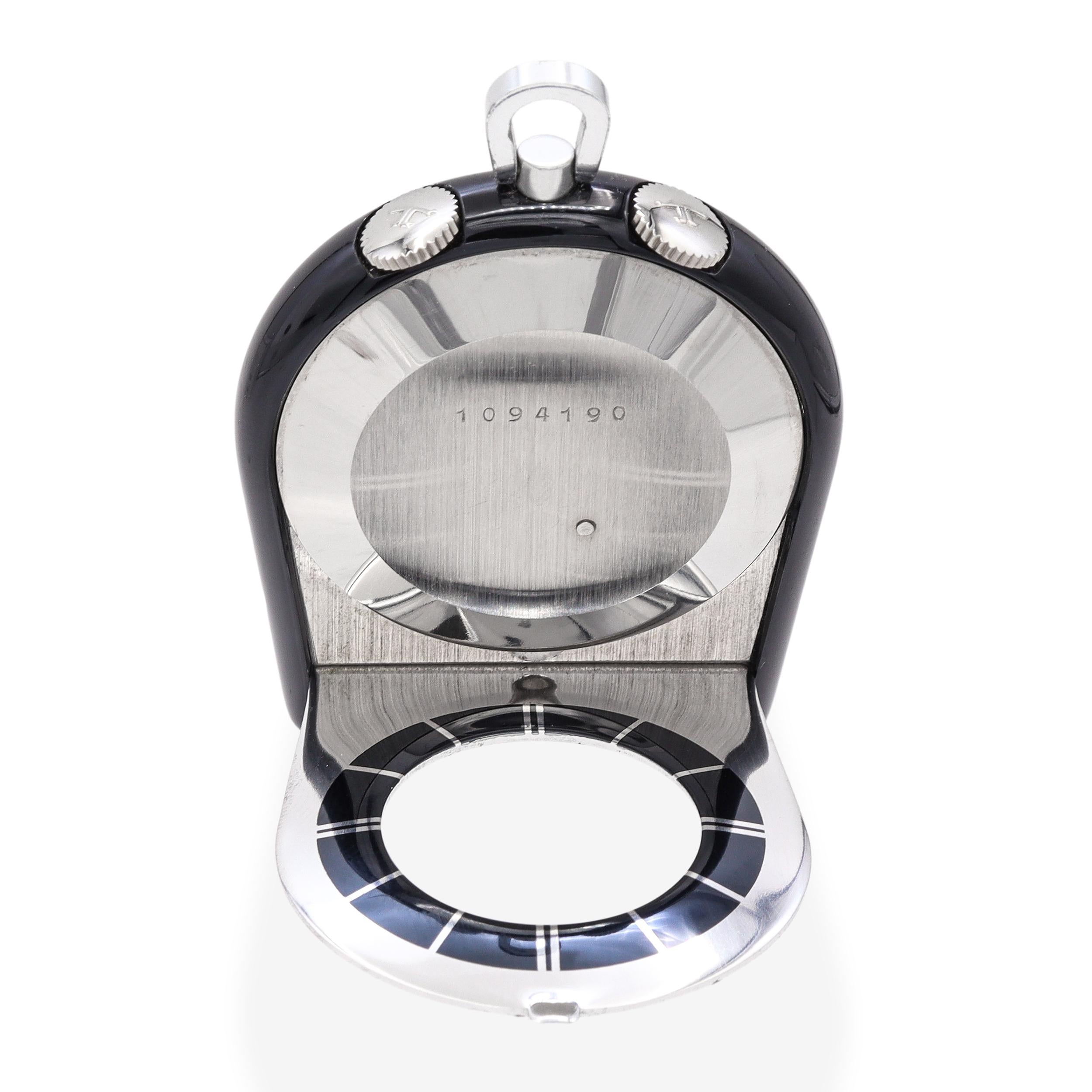 Vintage Jaeger LeCoultre Steel and Black Enamel Memovex Travel Alarm Clock