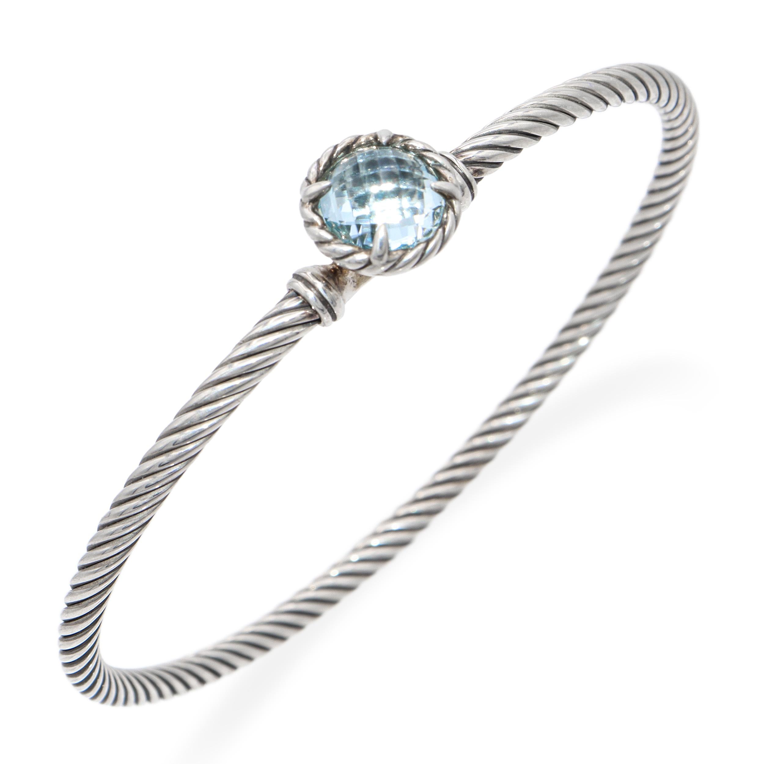 David Yurman Sterling Silver and Blue Topaz Braided Bangle Bracelet