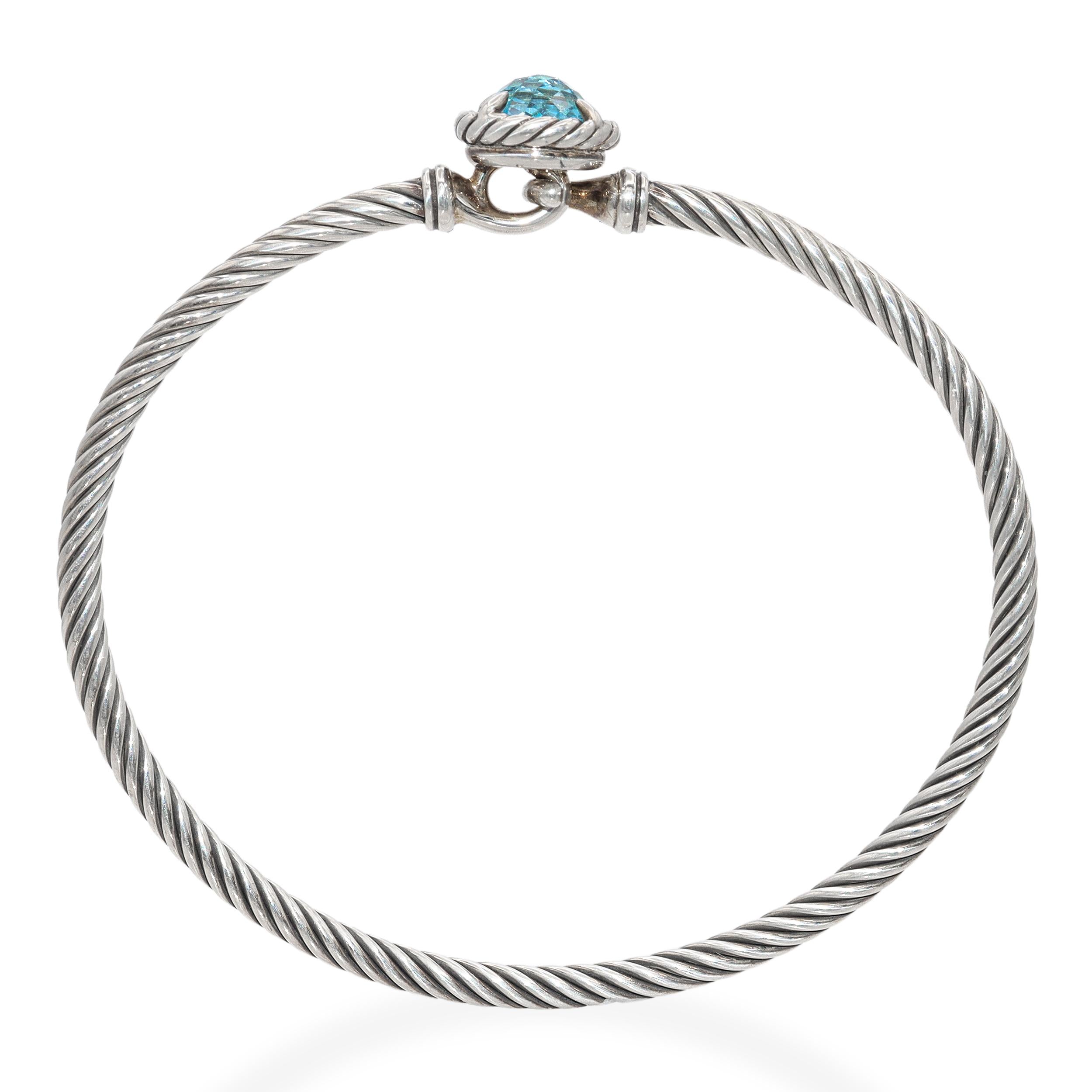 David Yurman Sterling Silver and Blue Topaz Braided Bangle Bracelet