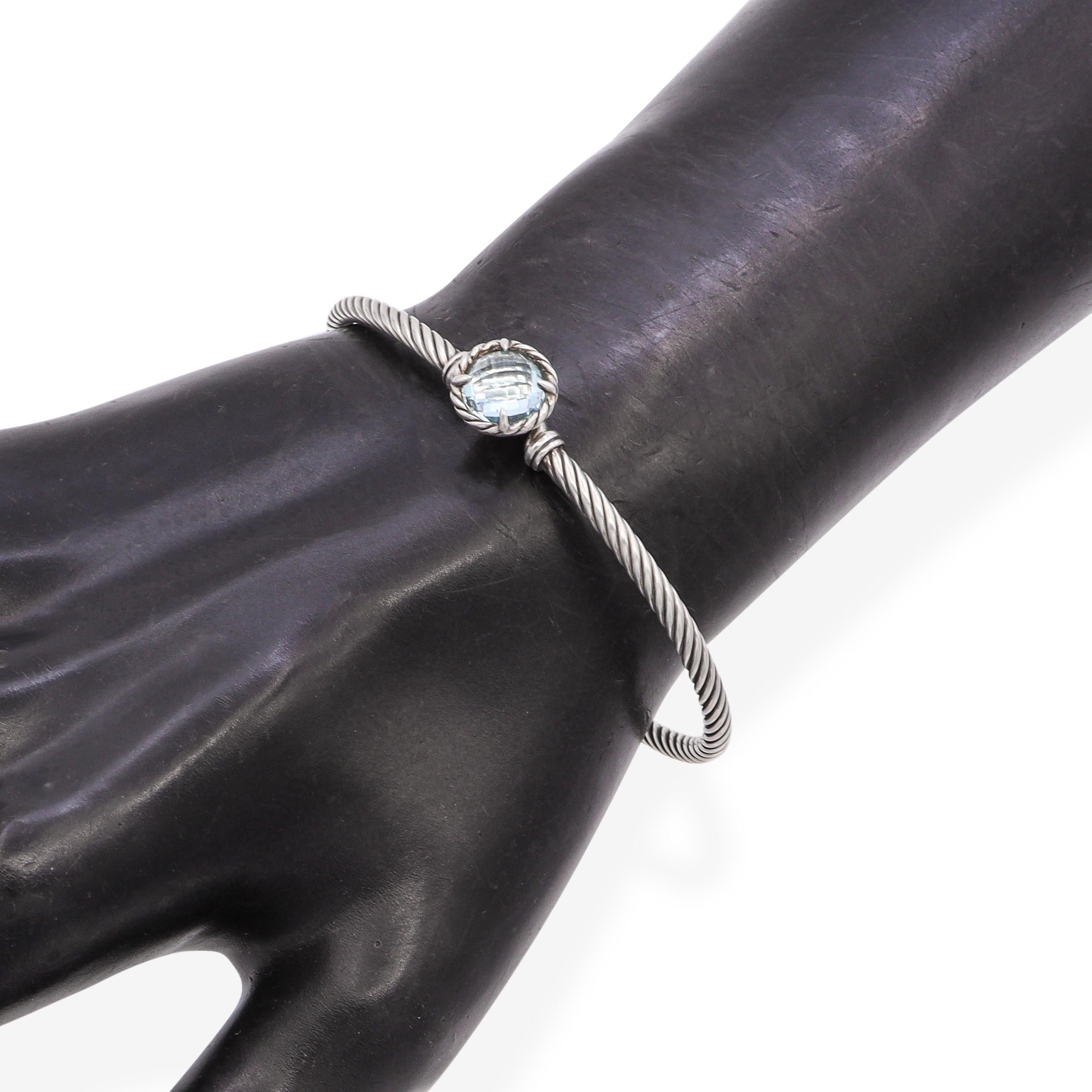 David Yurman Sterling Silver and Blue Topaz Braided Bangle Bracelet