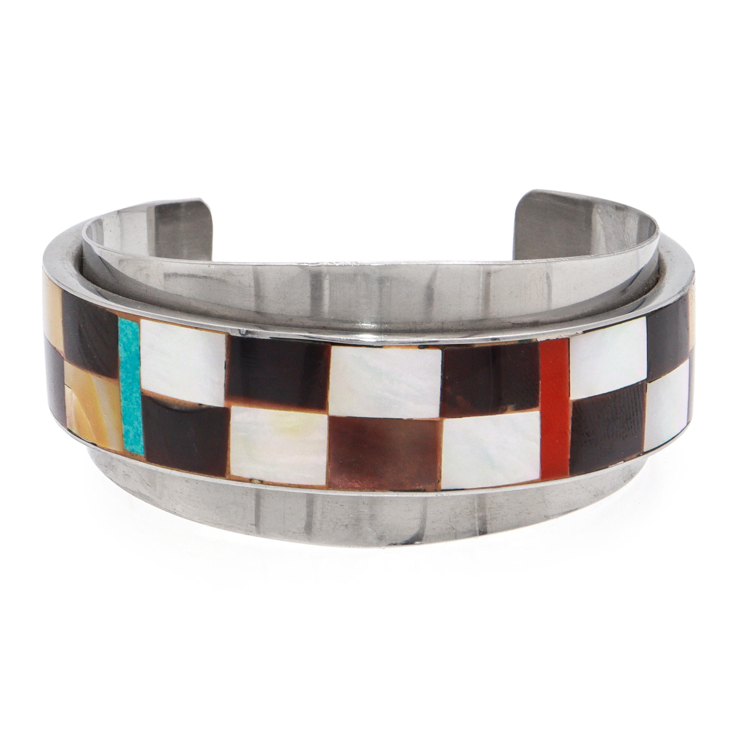 Vintage Southwestern Multi-Stone Inlay Mosaic Cuff Bracelet