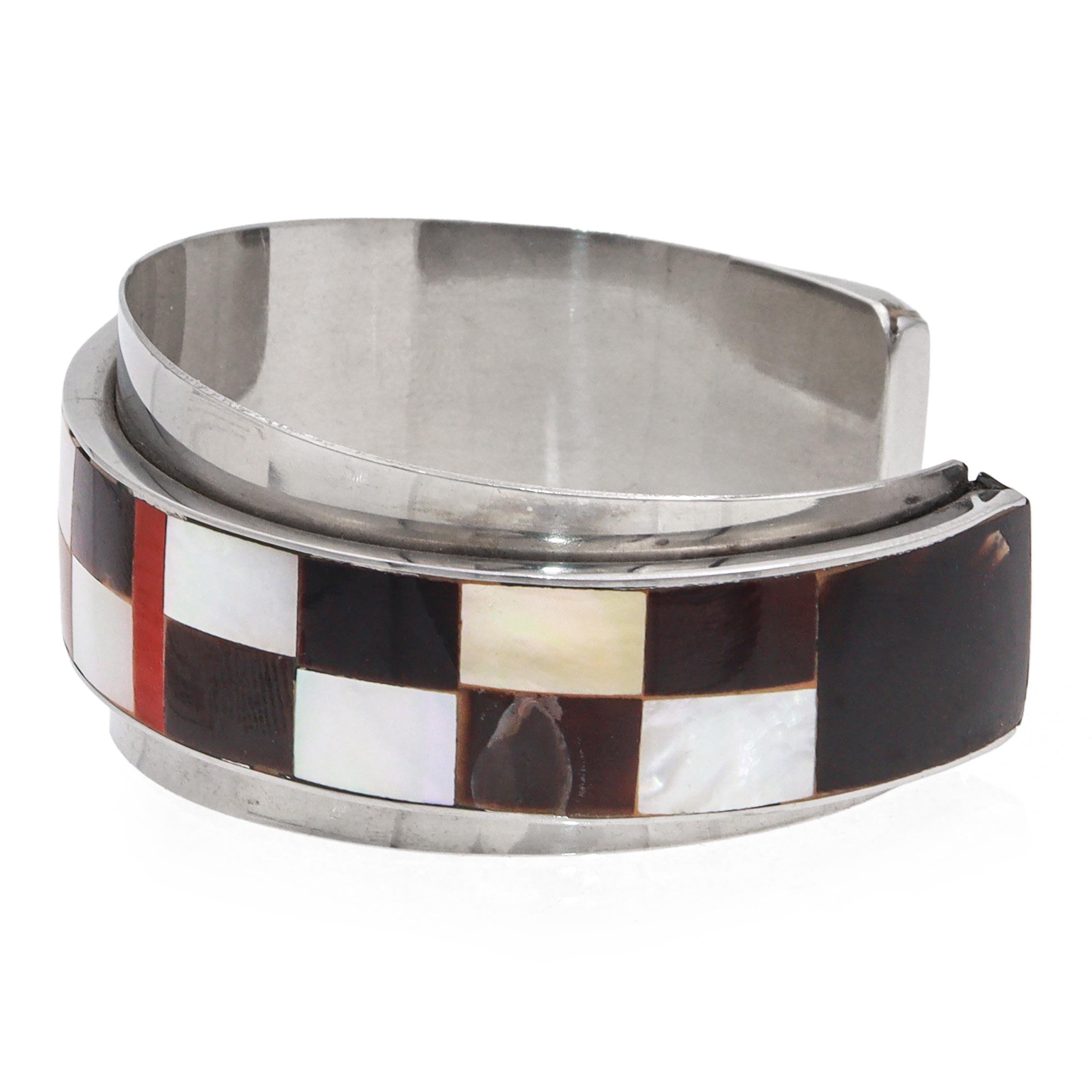 Vintage Southwestern Multi-Stone Inlay Mosaic Cuff Bracelet