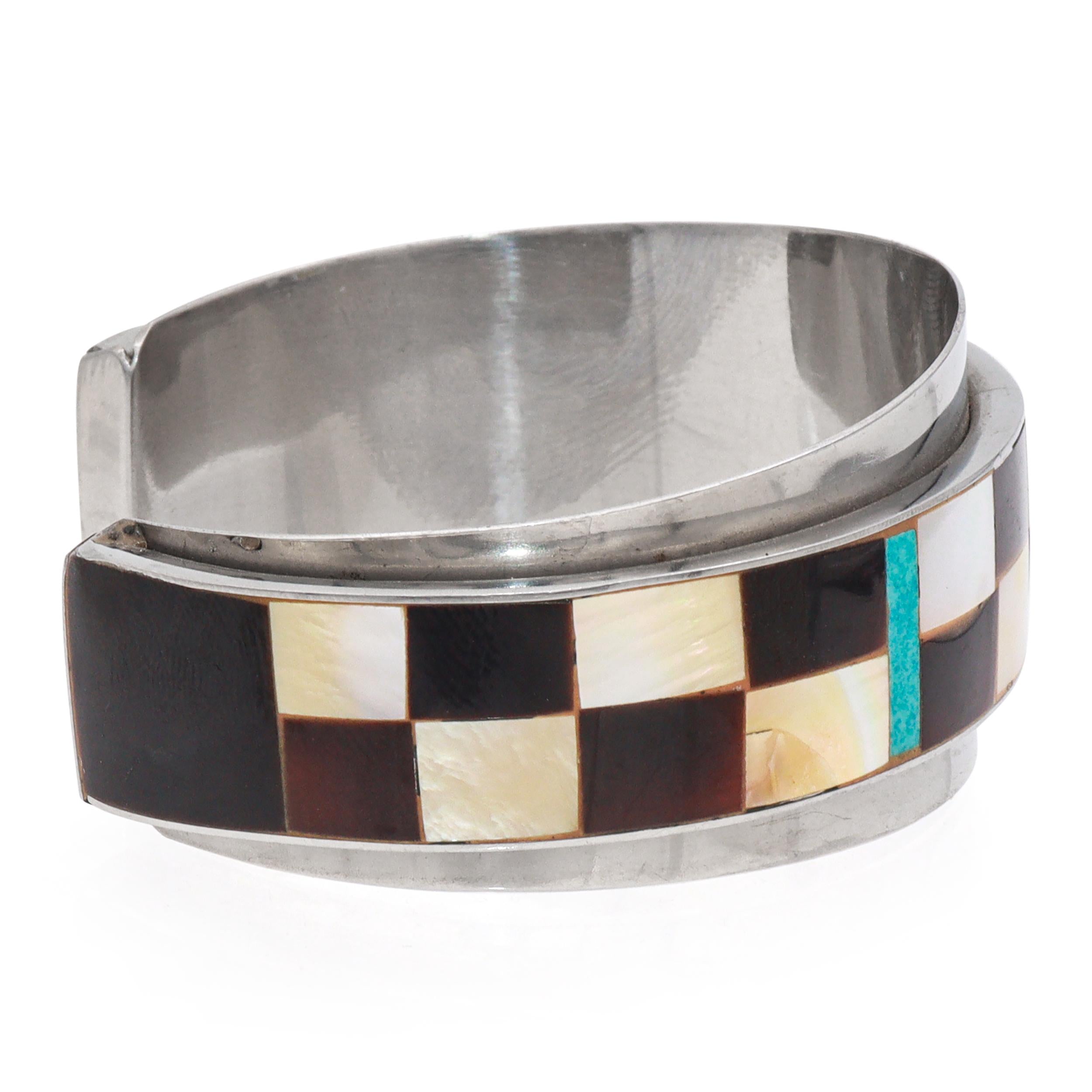 Vintage Southwestern Multi-Stone Inlay Mosaic Cuff Bracelet