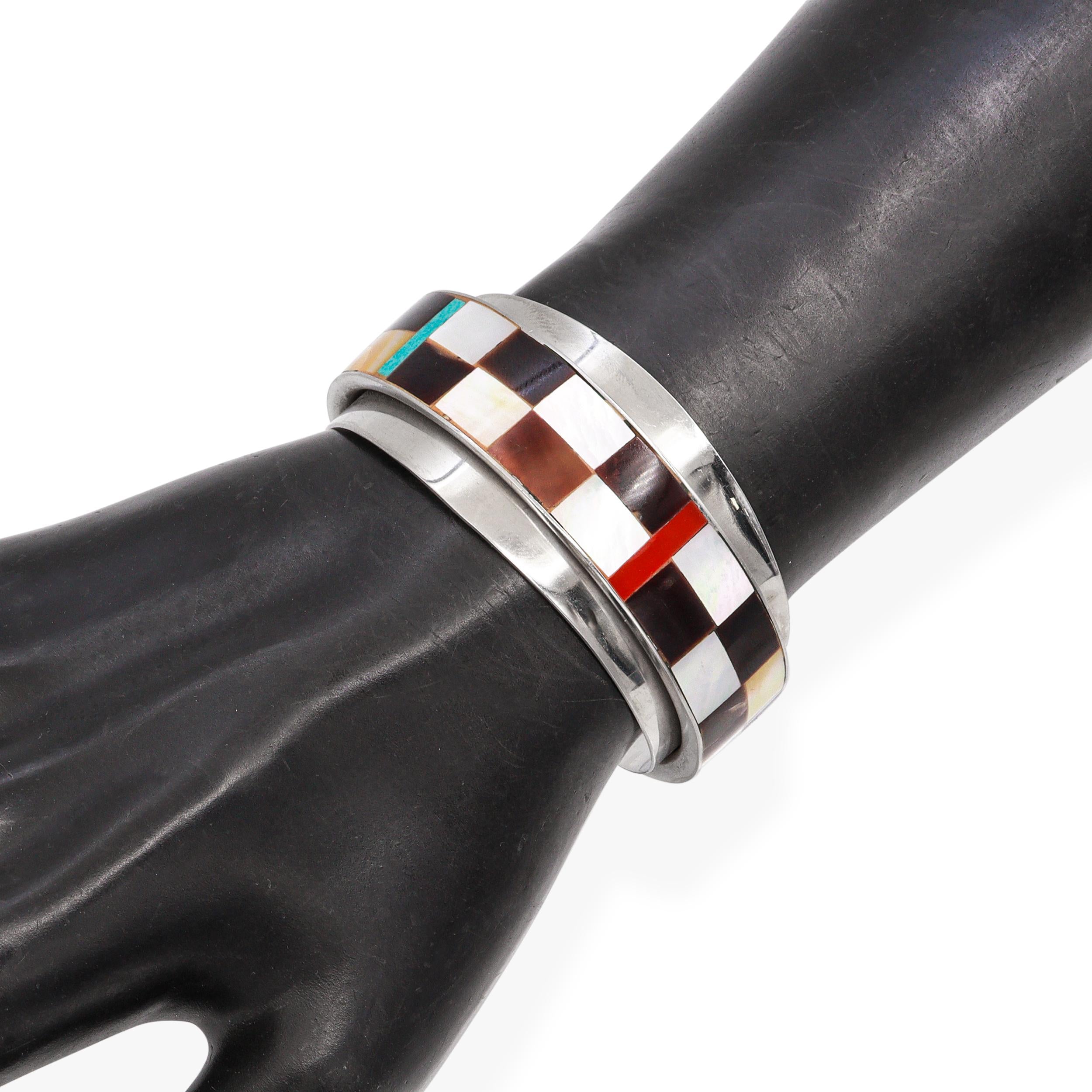 Vintage Southwestern Multi-Stone Inlay Mosaic Cuff Bracelet