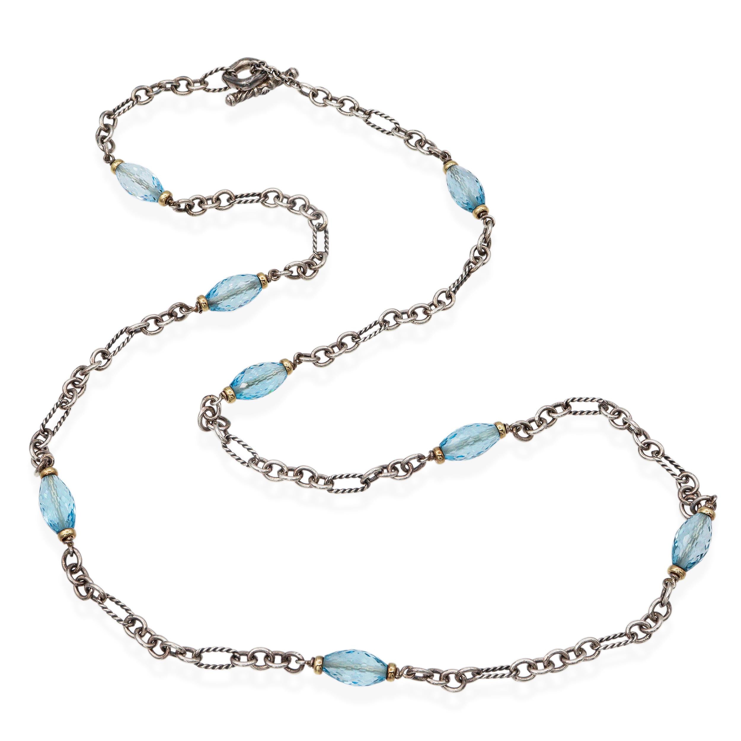 David Yurman Sterling Silver & 18k Yellow Gold Topaz Station Necklace