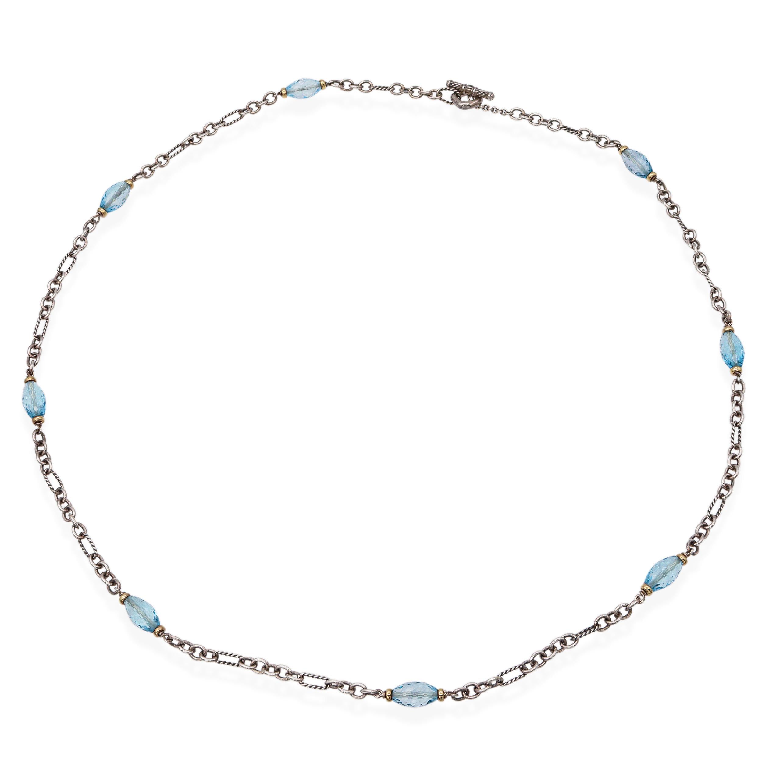 David Yurman Sterling Silver & 18k Yellow Gold Topaz Station Necklace