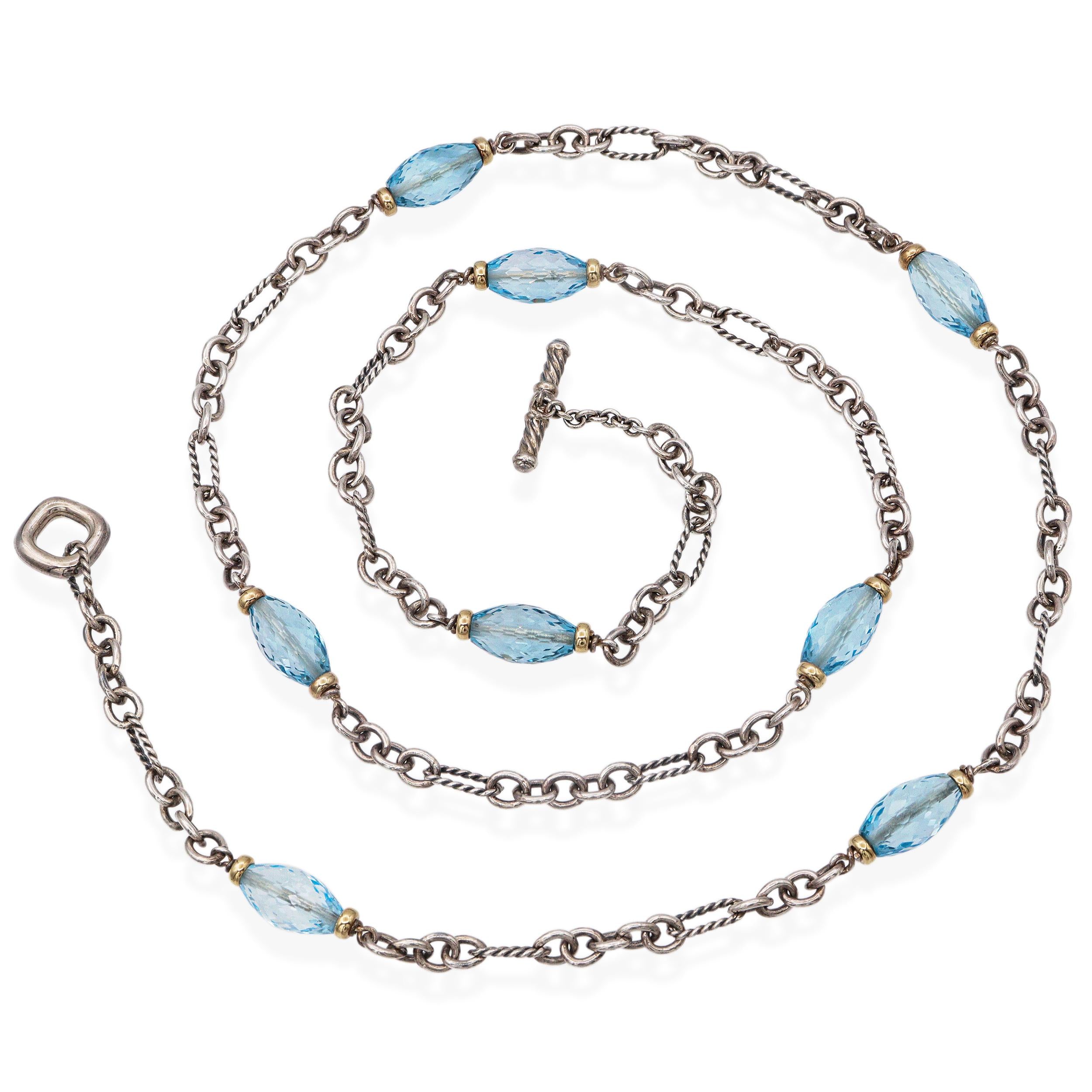 David Yurman Sterling Silver & 18k Yellow Gold Topaz Station Necklace