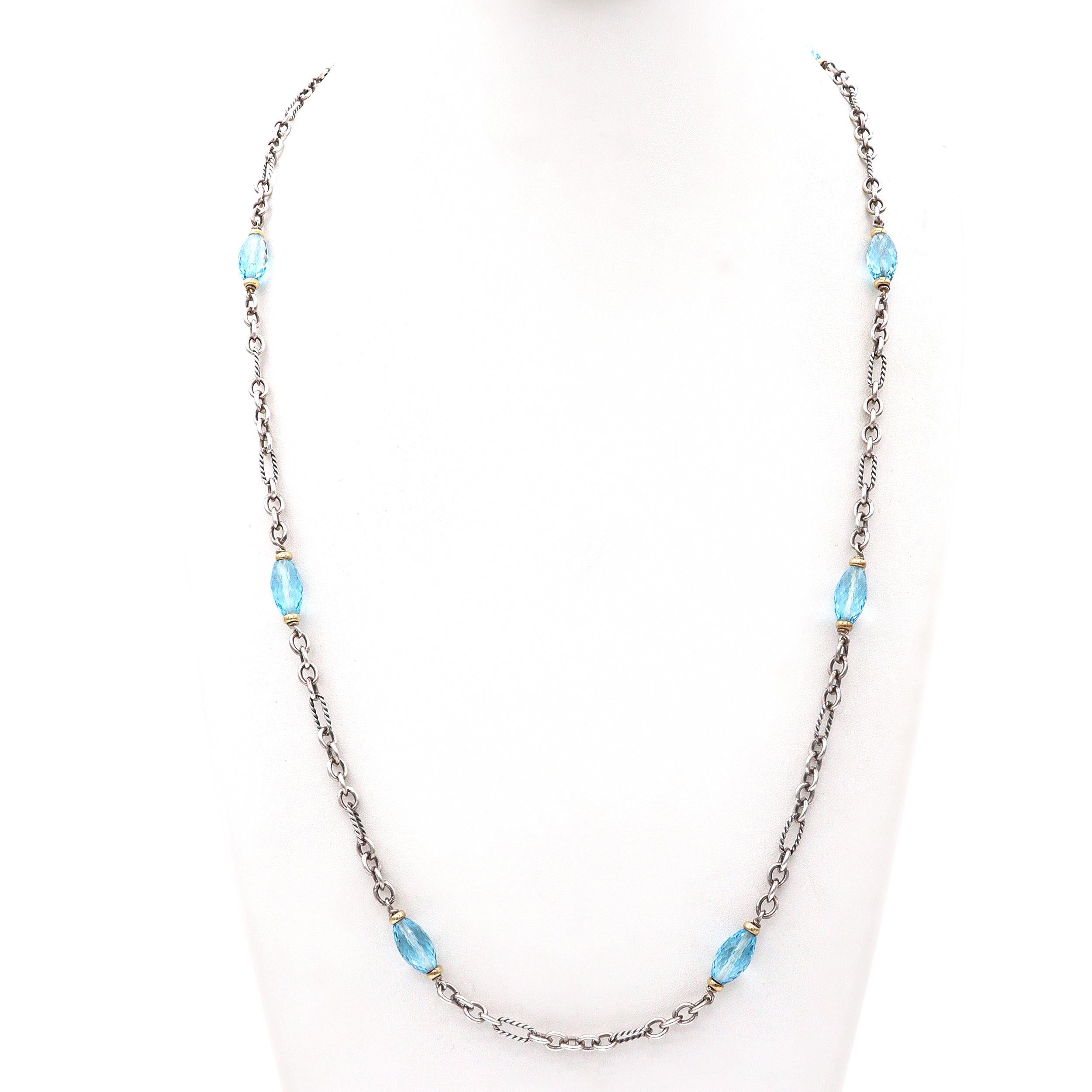 David Yurman Sterling Silver & 18k Yellow Gold Topaz Station Necklace