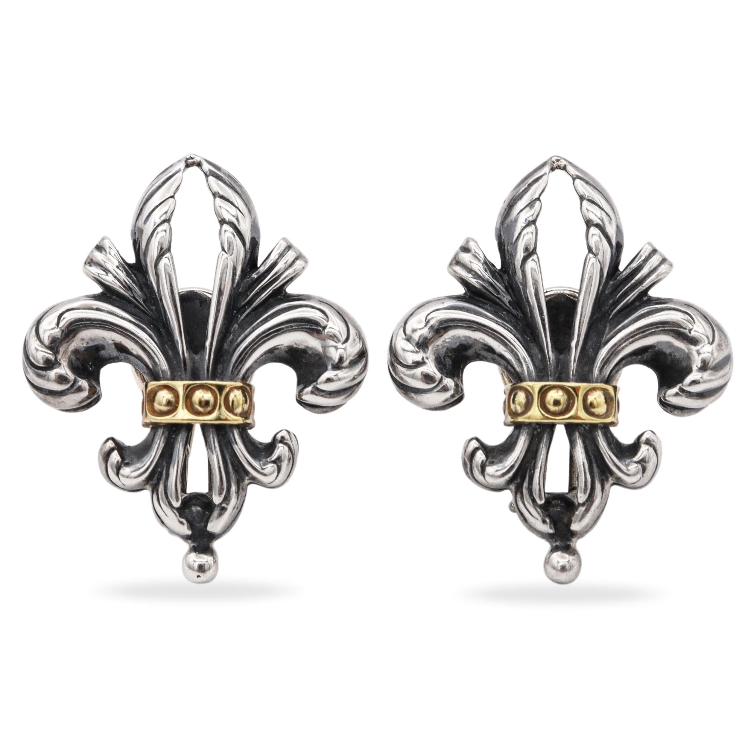 Lagos Yellow Gold & Sterling Silver Fleur De Lis Earrings