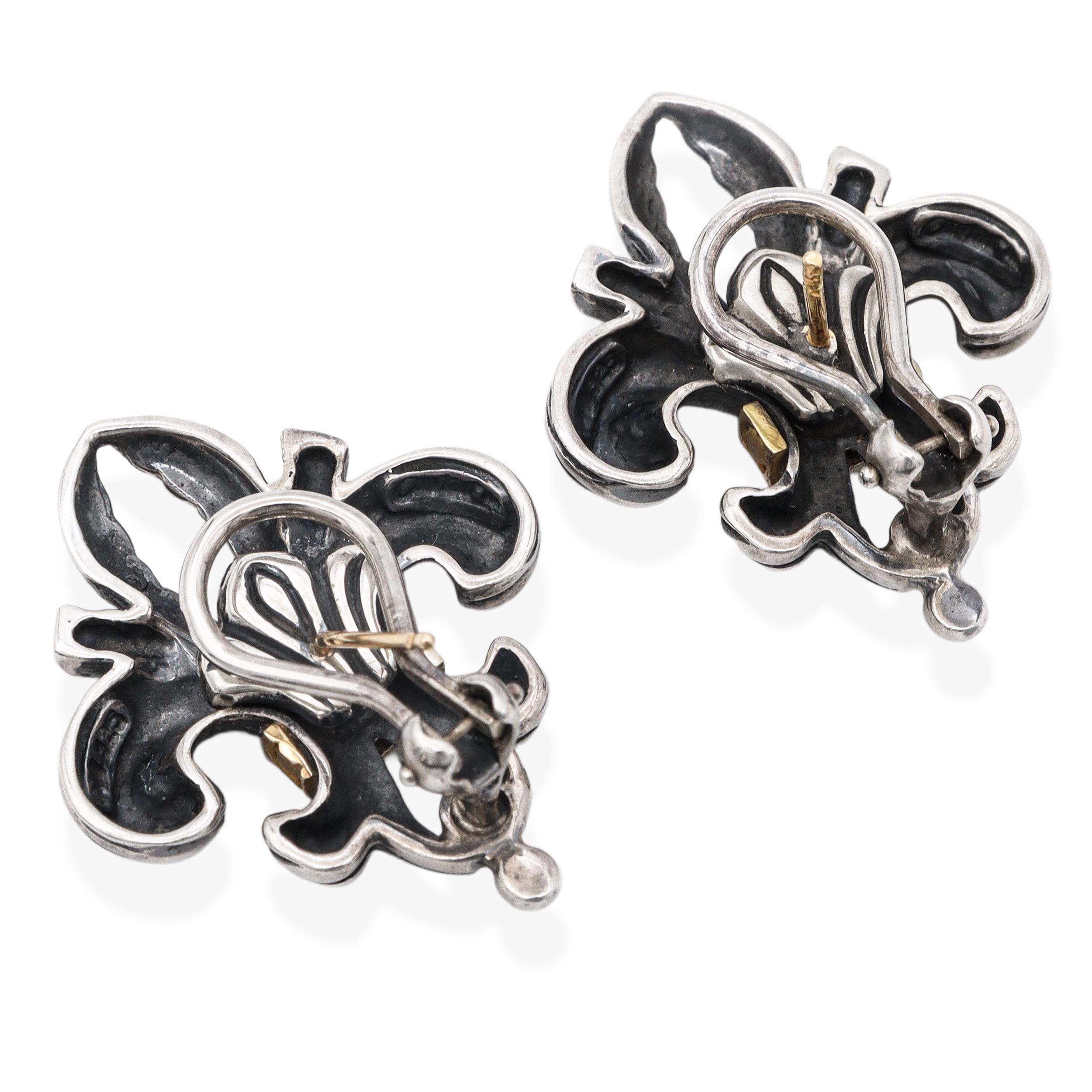 Lagos Yellow Gold & Sterling Silver Fleur De Lis Earrings