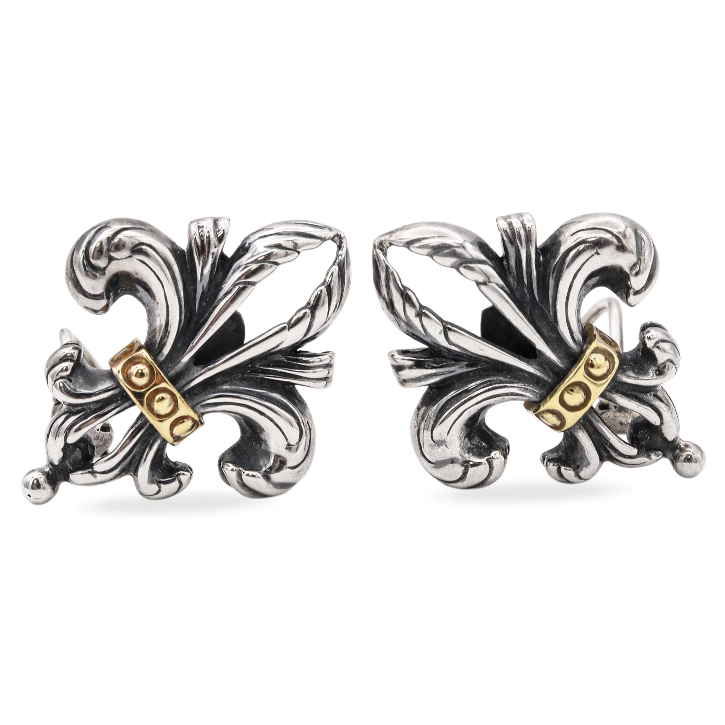 Lagos Yellow Gold & Sterling Silver Fleur De Lis Earrings