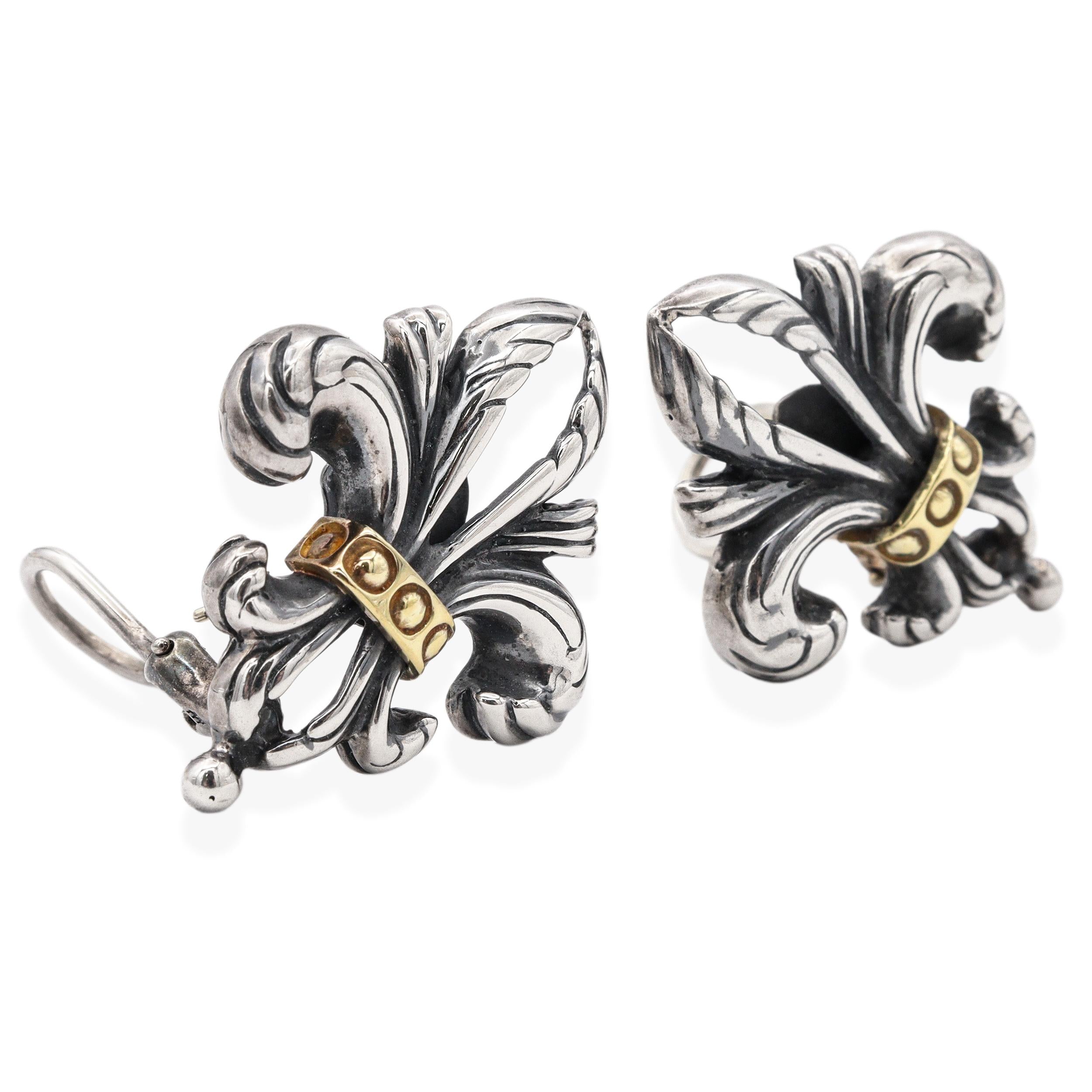 Lagos Yellow Gold & Sterling Silver Fleur De Lis Earrings