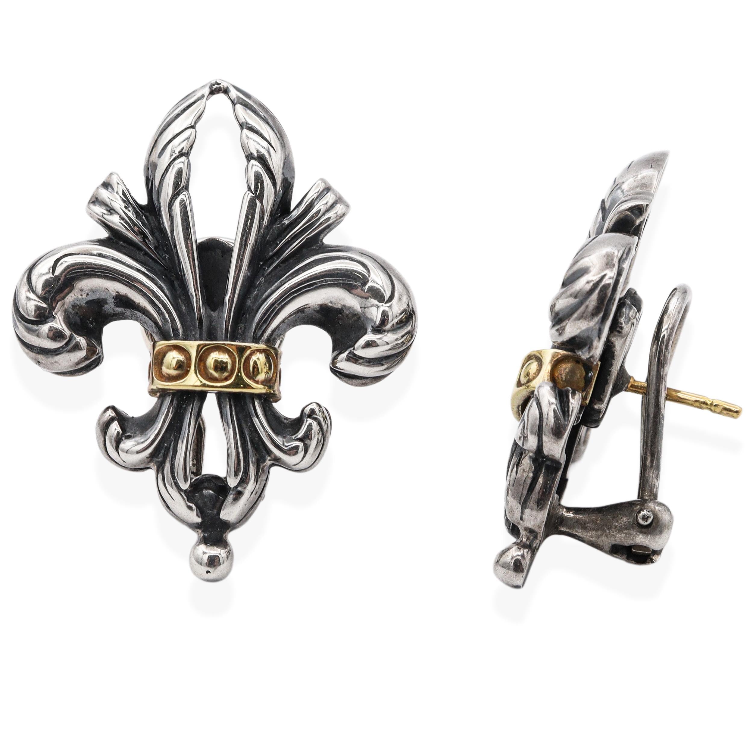 Lagos Yellow Gold & Sterling Silver Fleur De Lis Earrings