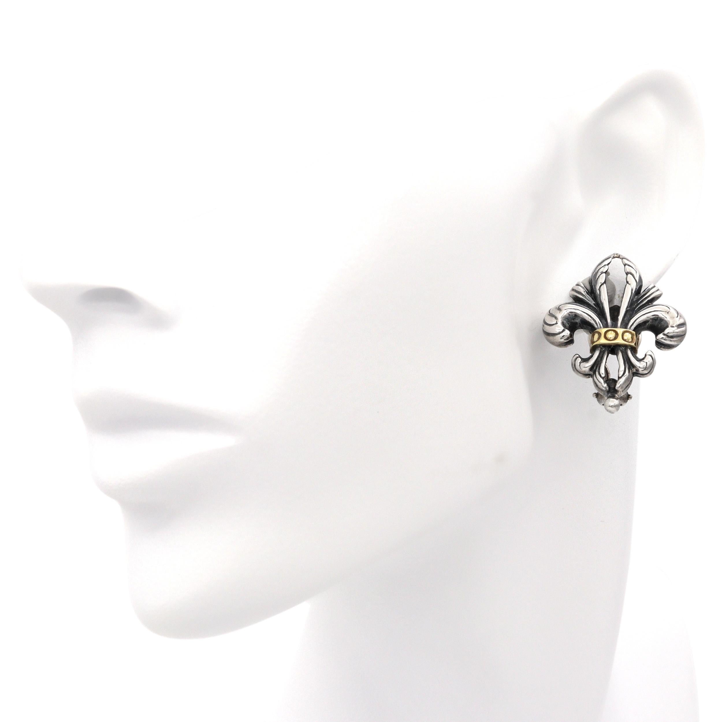 Lagos Yellow Gold & Sterling Silver Fleur De Lis Earrings