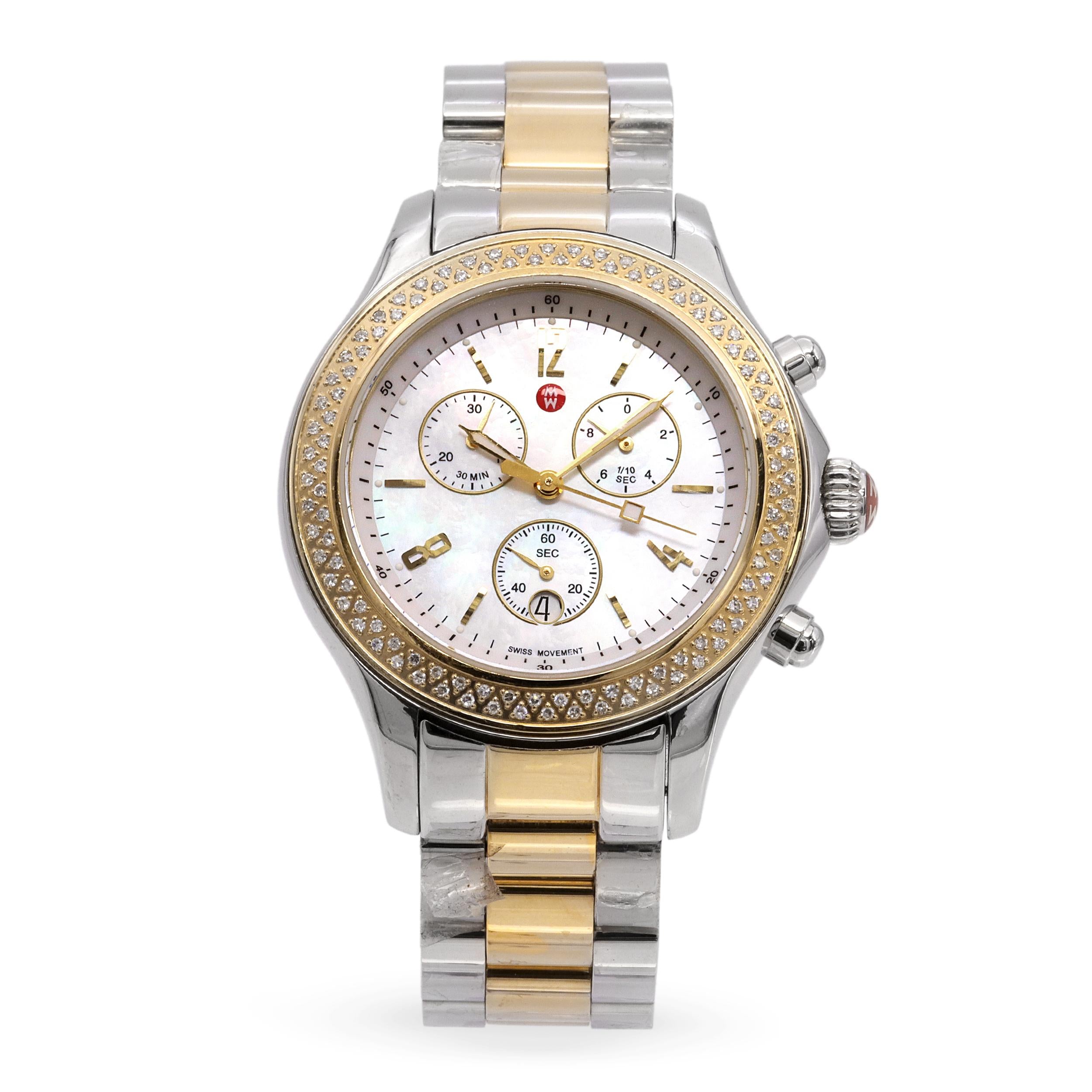 Michele Jetway Stainless Steel Diamond MOP Dial Chronograph Watch MWW17A000033
