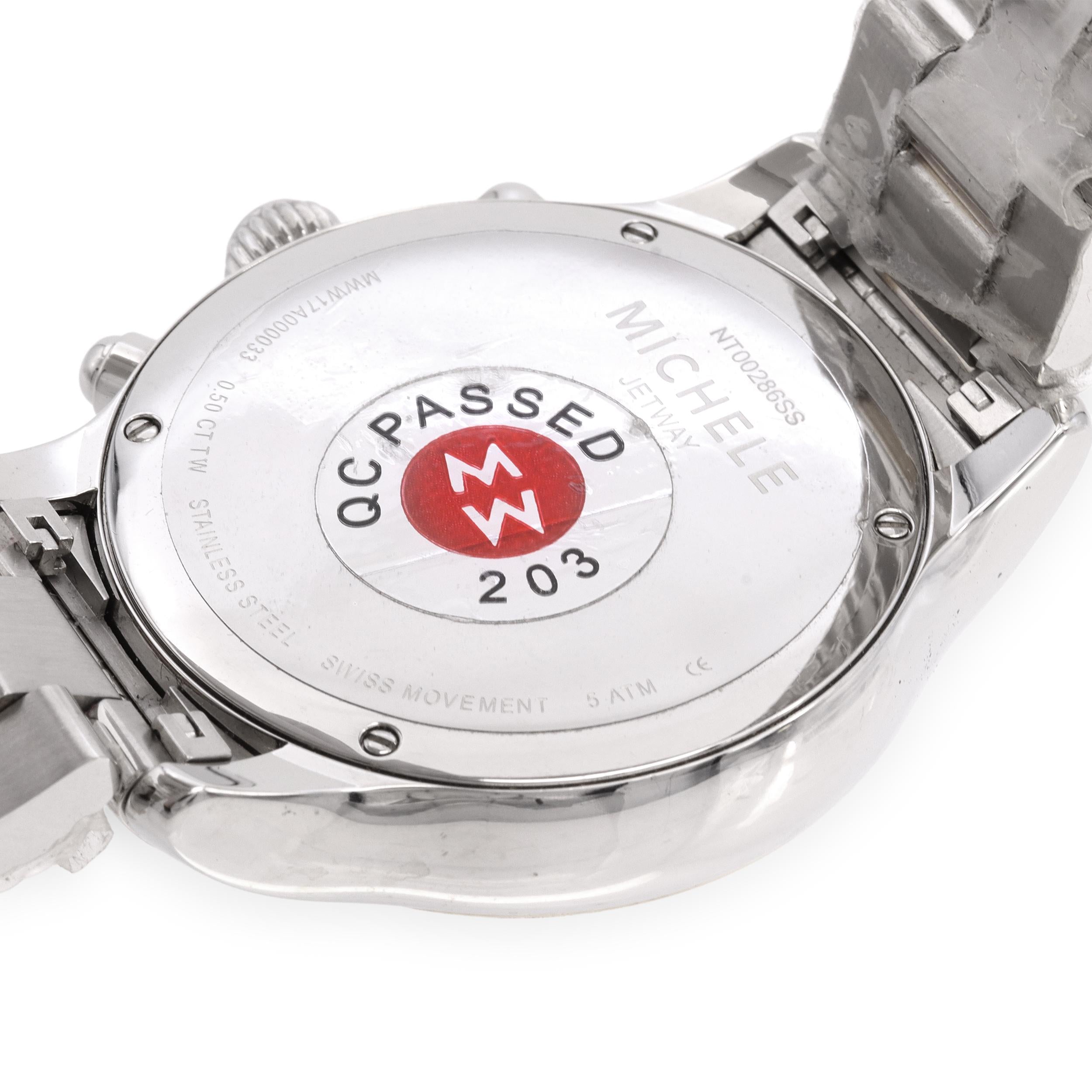 Michele Jetway Stainless Steel Diamond MOP Dial Chronograph Watch MWW17A000033