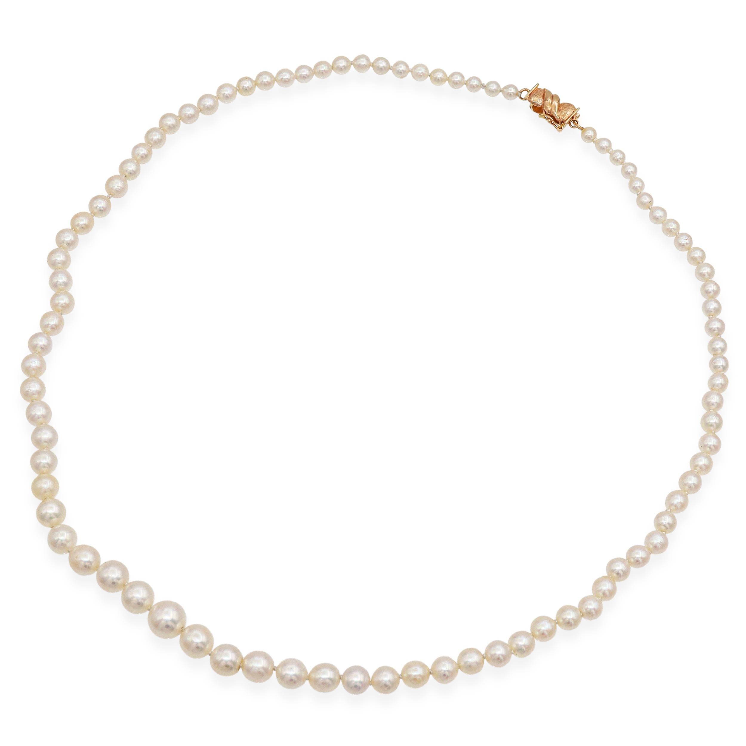 Vintage 14K Yellow Gold Graduated Pearl Beaded Strand Necklace