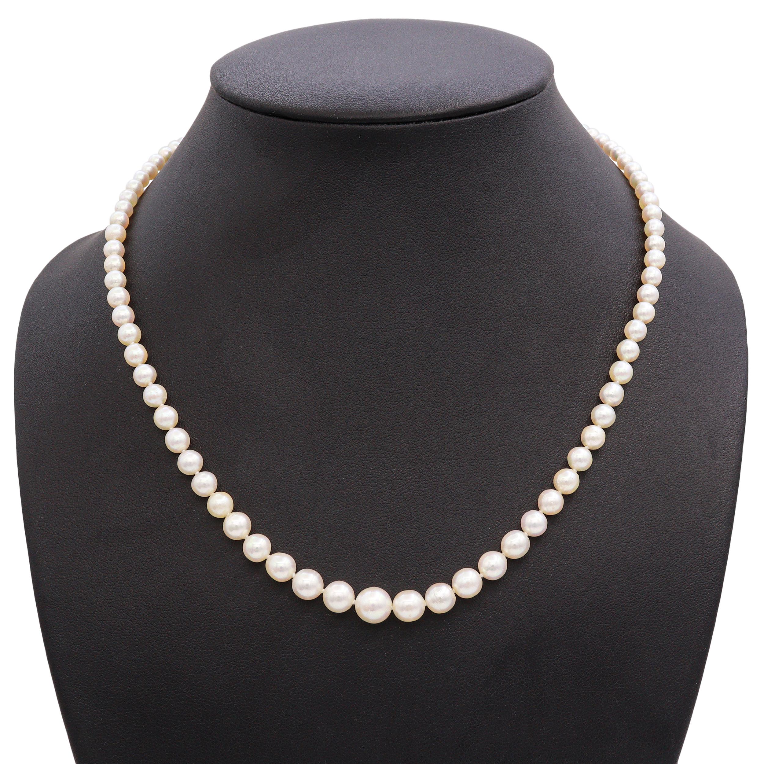 Vintage 14K Yellow Gold Graduated Pearl Beaded Strand Necklace