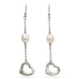 Tiffany & Co Elsa Peretti Open Heart Pearl Silver Drop Earrings