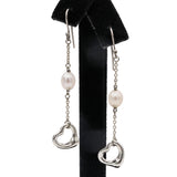 Tiffany & Co Elsa Peretti Open Heart Pearl Silver Drop Earrings