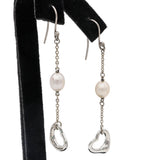 Tiffany & Co Elsa Peretti Open Heart Pearl Silver Drop Earrings