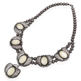 Vintage WS Signed Southwest Sterling Silver Mother of Pearl Statement Necklace