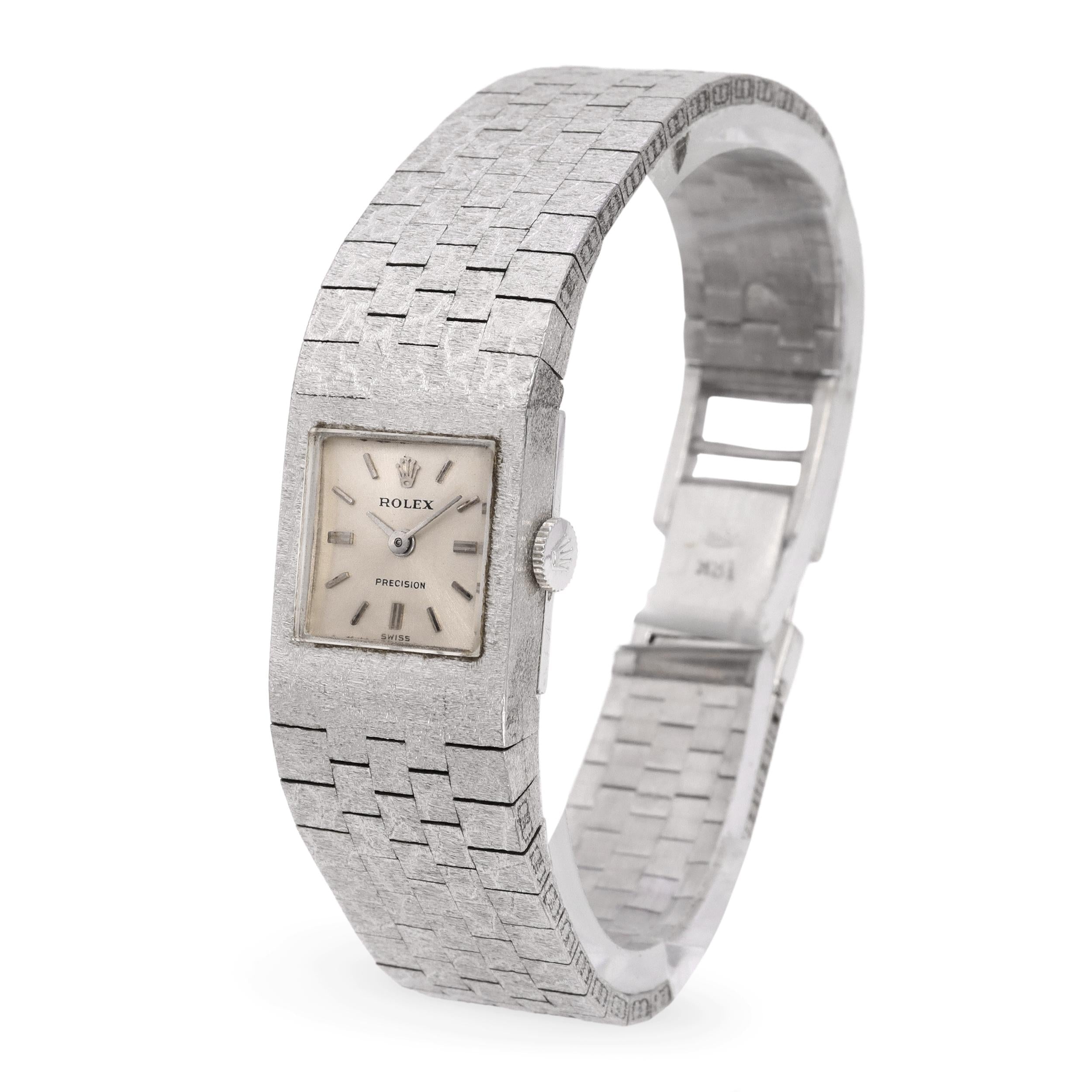 Vintage 1970s 18k White Gold Rolex Precision Women's Dress Watch Ref. 2159