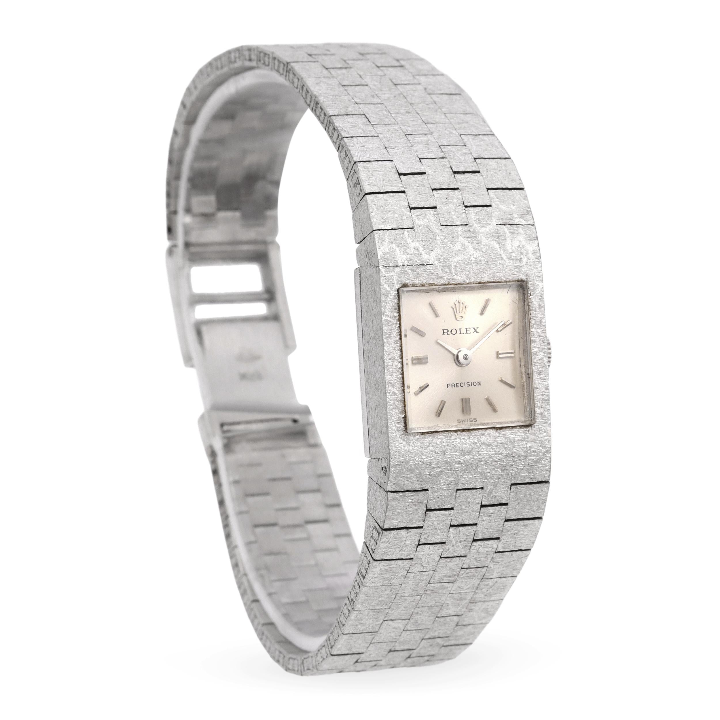 Vintage 1970s 18k White Gold Rolex Precision Women's Dress Watch Ref. 2159