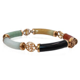 Vintage 14k Yellow Gold Multicolored Jade Blessing Link Bracelet