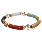 Vintage 14k Yellow Gold Multicolored Jade Blessing Link Bracelet