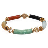 Vintage 14k Yellow Gold Multicolored Jade Blessing Link Bracelet