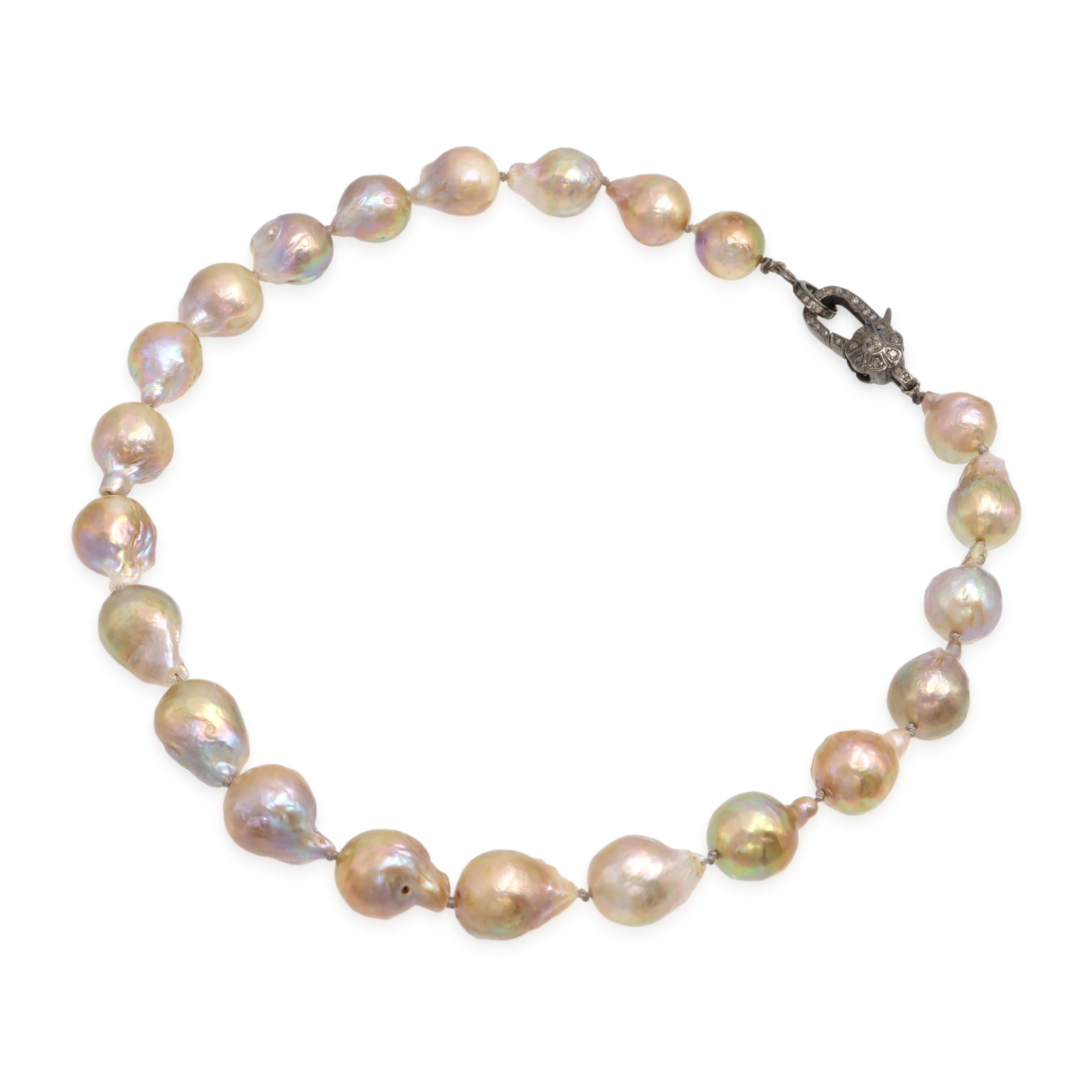 Vintage Silver Baroque Pearl, Diamond, and Topaz Necklaces and Bracelet Set