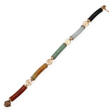 Vintage 14k Yellow Gold Multicolored Jade Blessing Link Bracelet