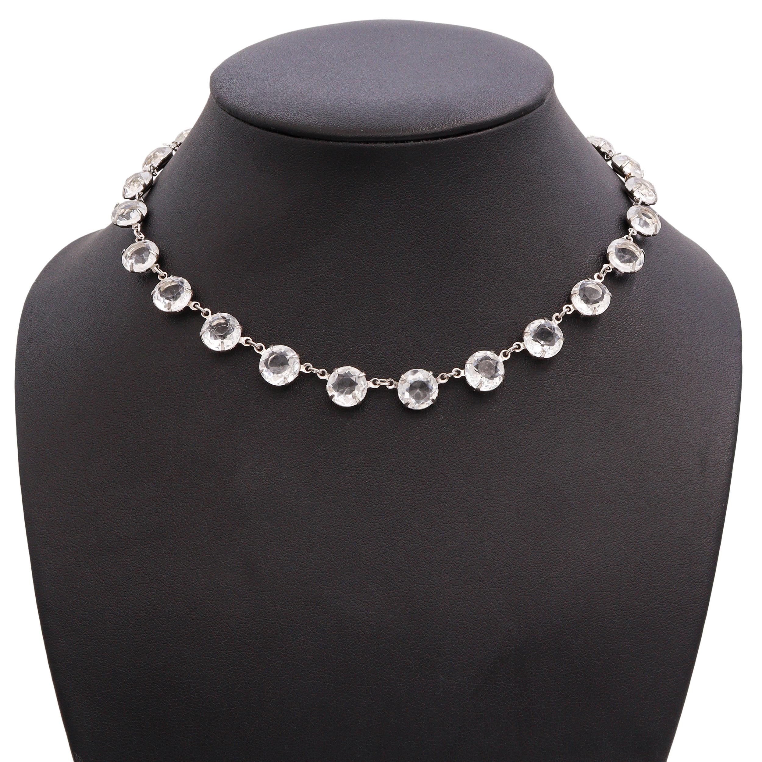 Vintage Sterling Silver Rock Crystal Quartz Rivière Necklace