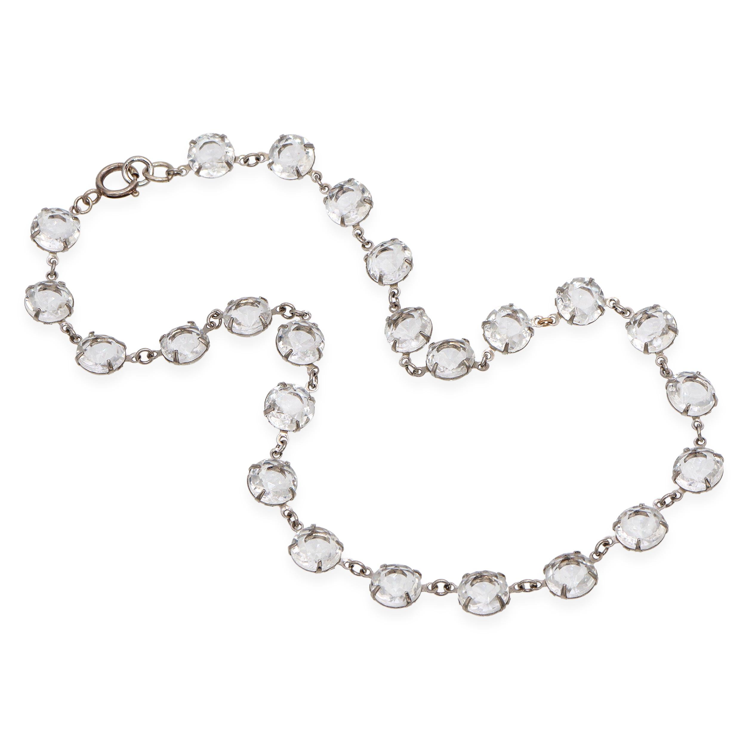 Vintage Sterling Silver Rock Crystal Quartz Rivière Necklace