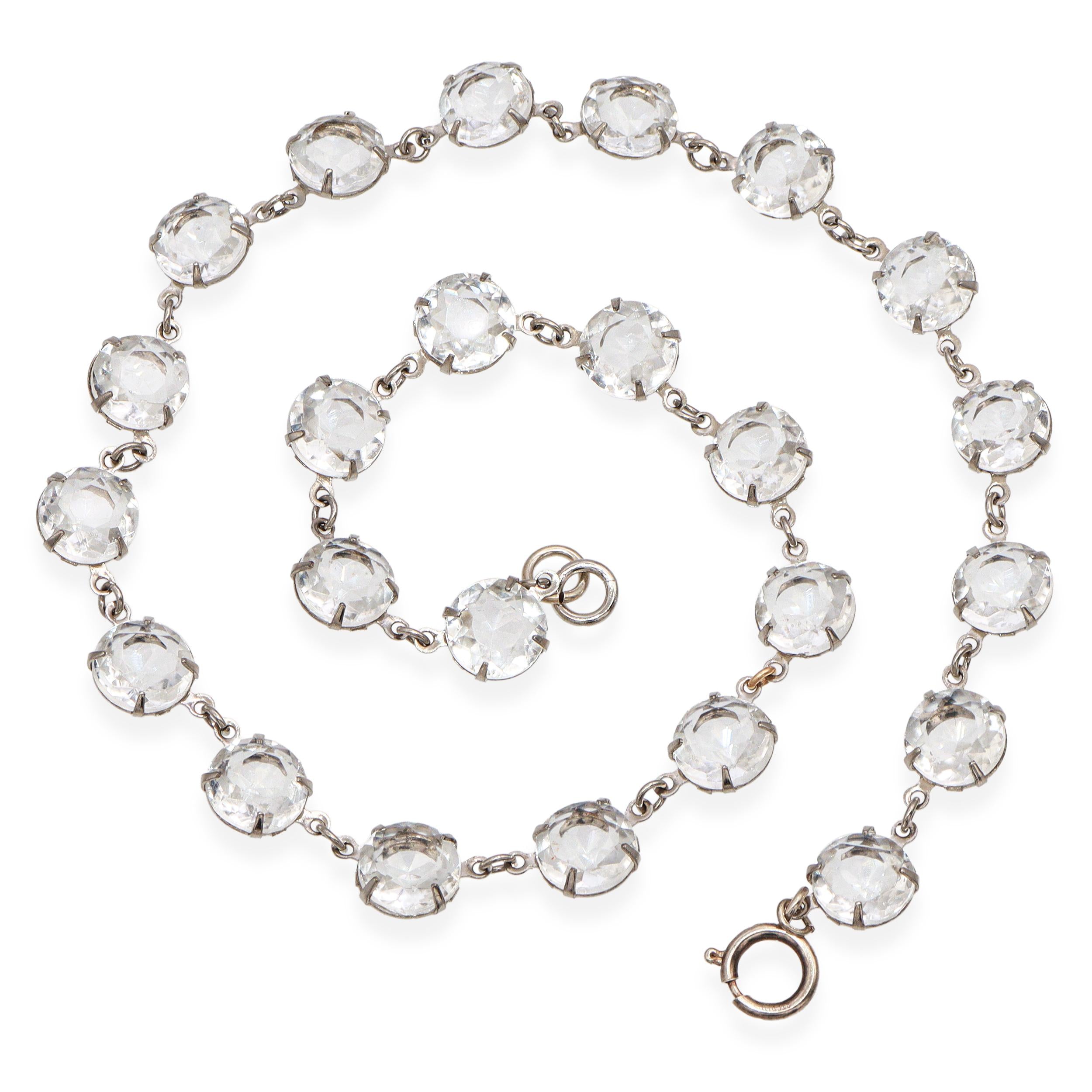 Vintage Sterling Silver Rock Crystal Quartz Rivière Necklace