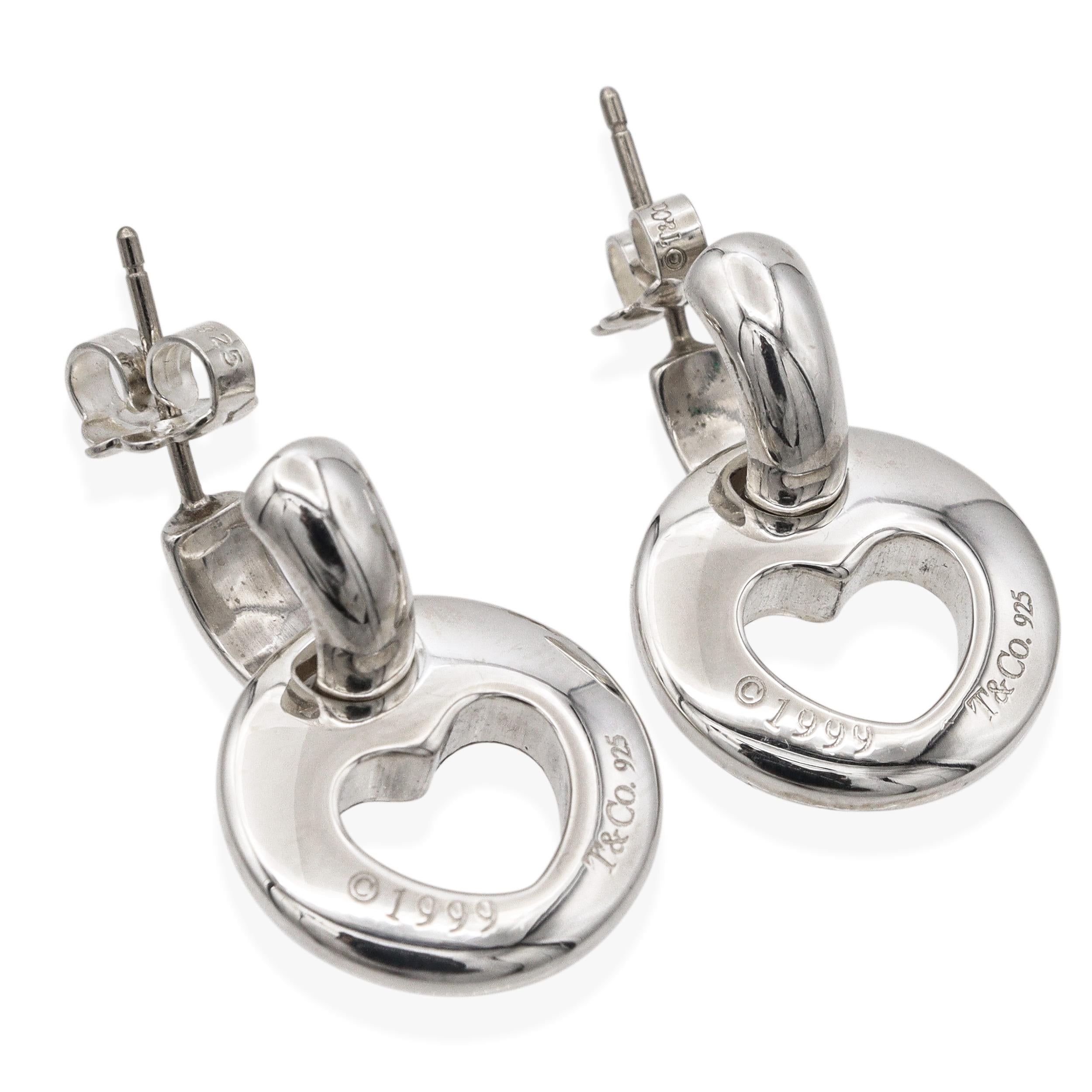 1999 Tiffany & Co. Sterling Silver Heart Stencil Cut Out Earrings