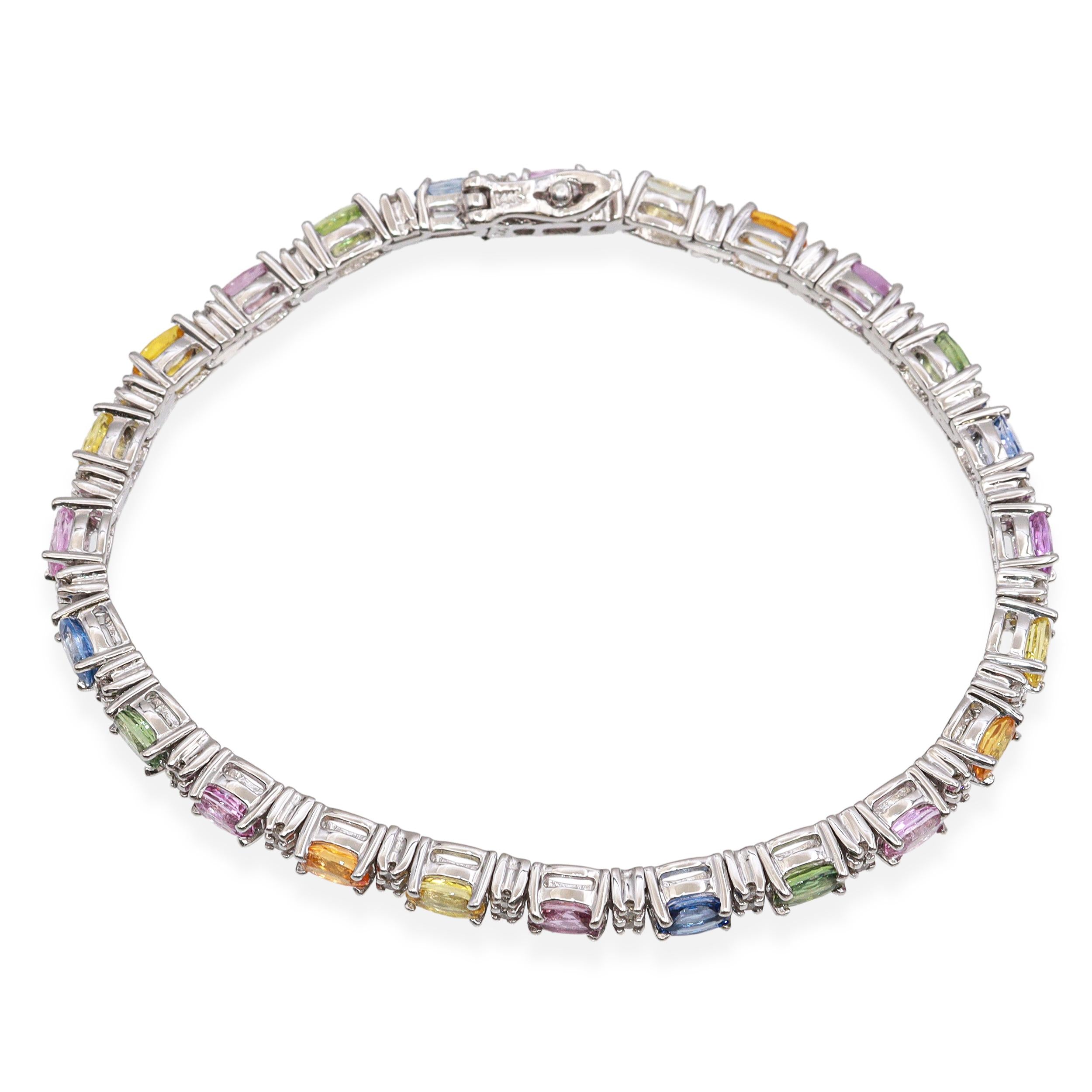 14K White Gold 6.72 tcw Multi-Color Sapphire & Diamond Tennis Bracelet
